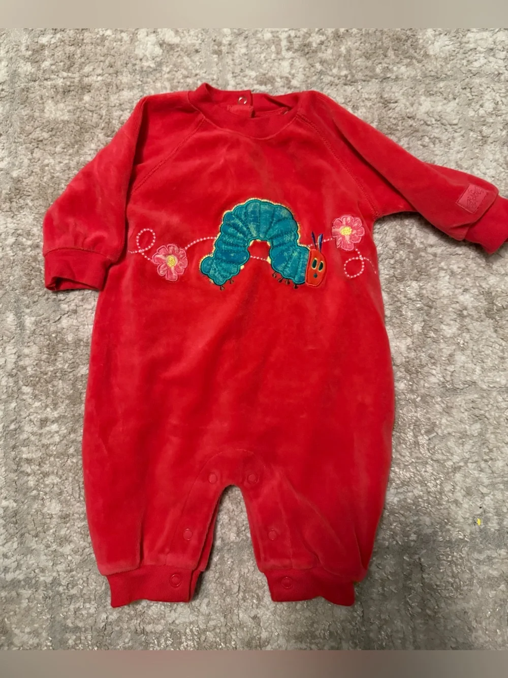 Eric Carle for Carter's The Very Hungry Caterpillar red velour baby sleeper Y2K